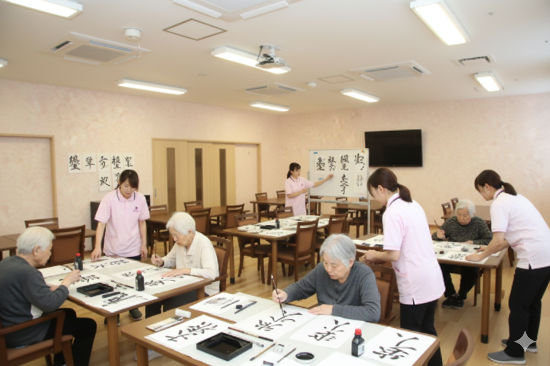 音楽レクで笑顔の様子